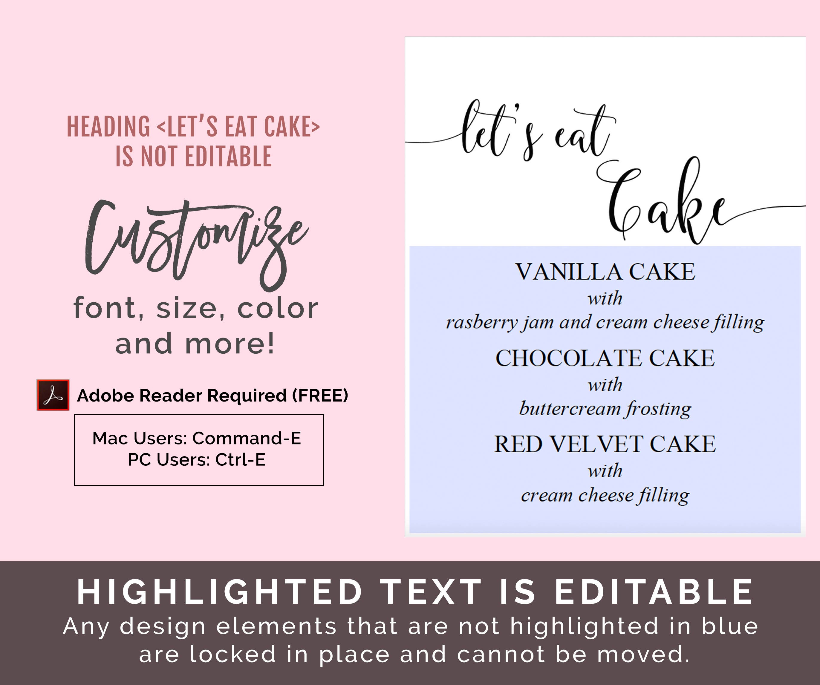 Wedding Cake Flavors Sign Printable Editable Template Rustic Etsy