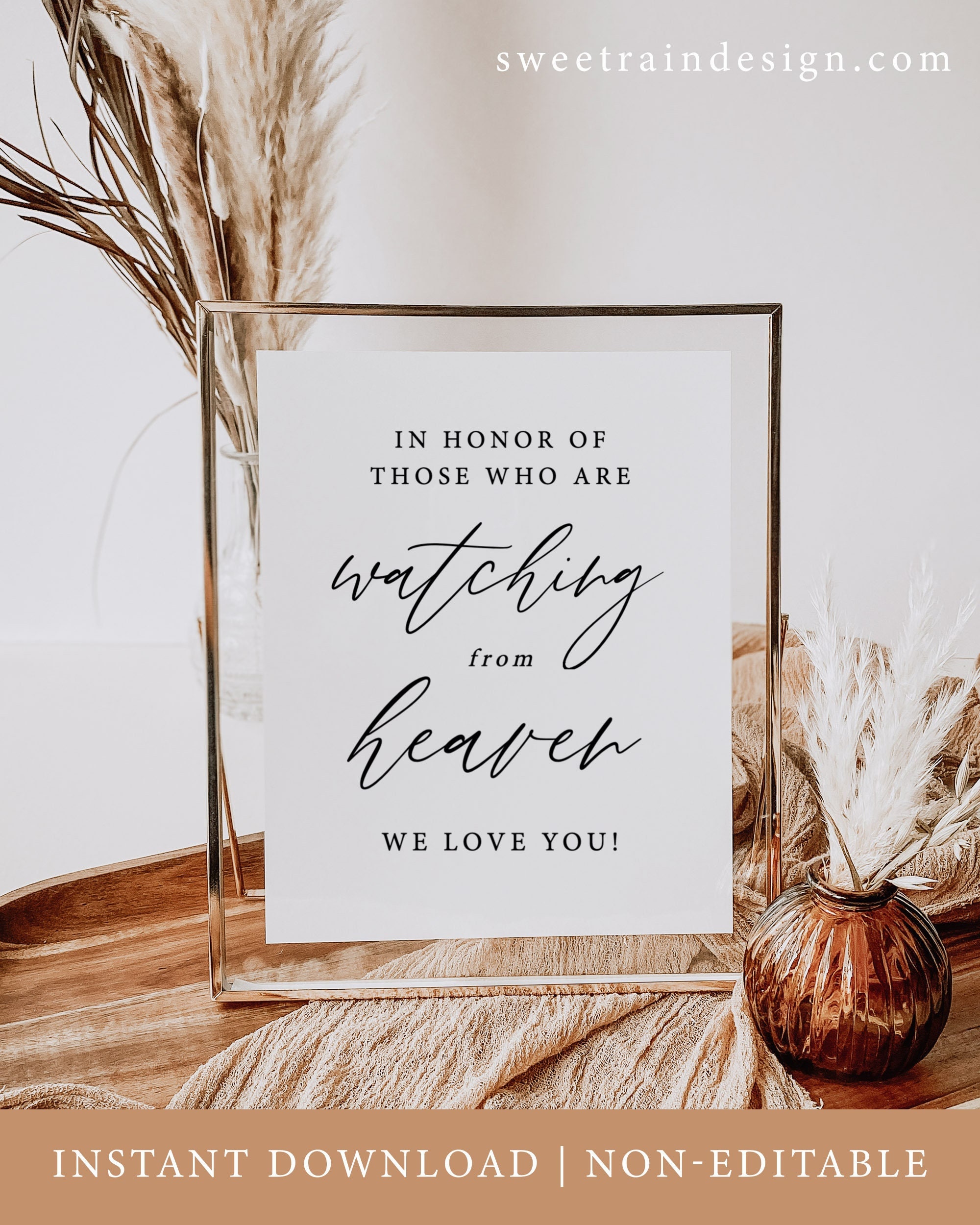 Watching From Heaven Sign, Modern Wedding Memorial Sign Printable, In Loving Memory, Memorial Candle Sign Template, Instant Download 04