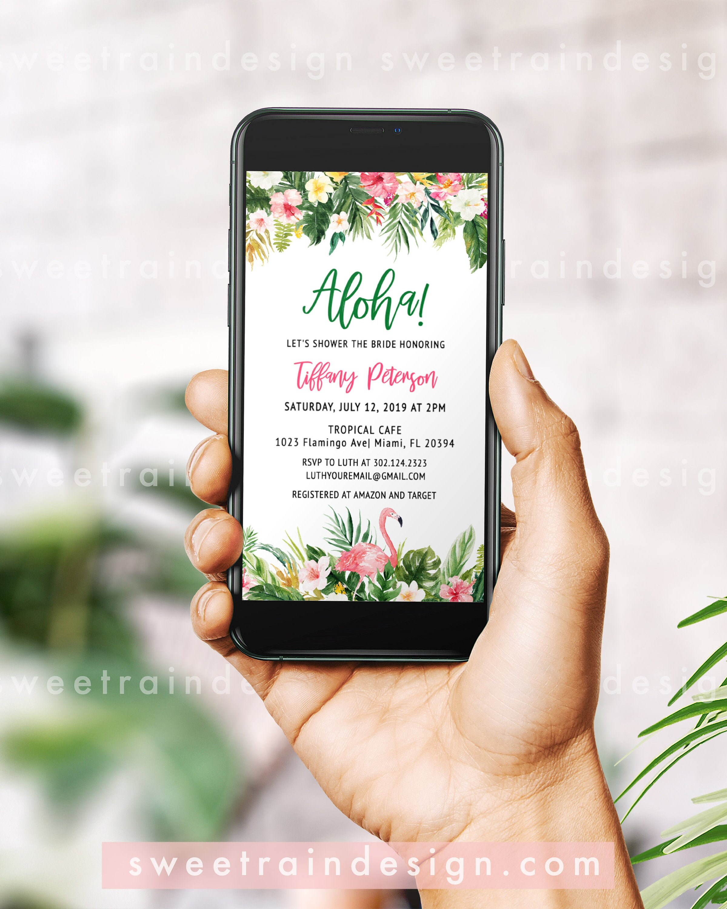 Tropical Bridal Shower Evite Aloha Bridal Shower Invitation Etsy Australia