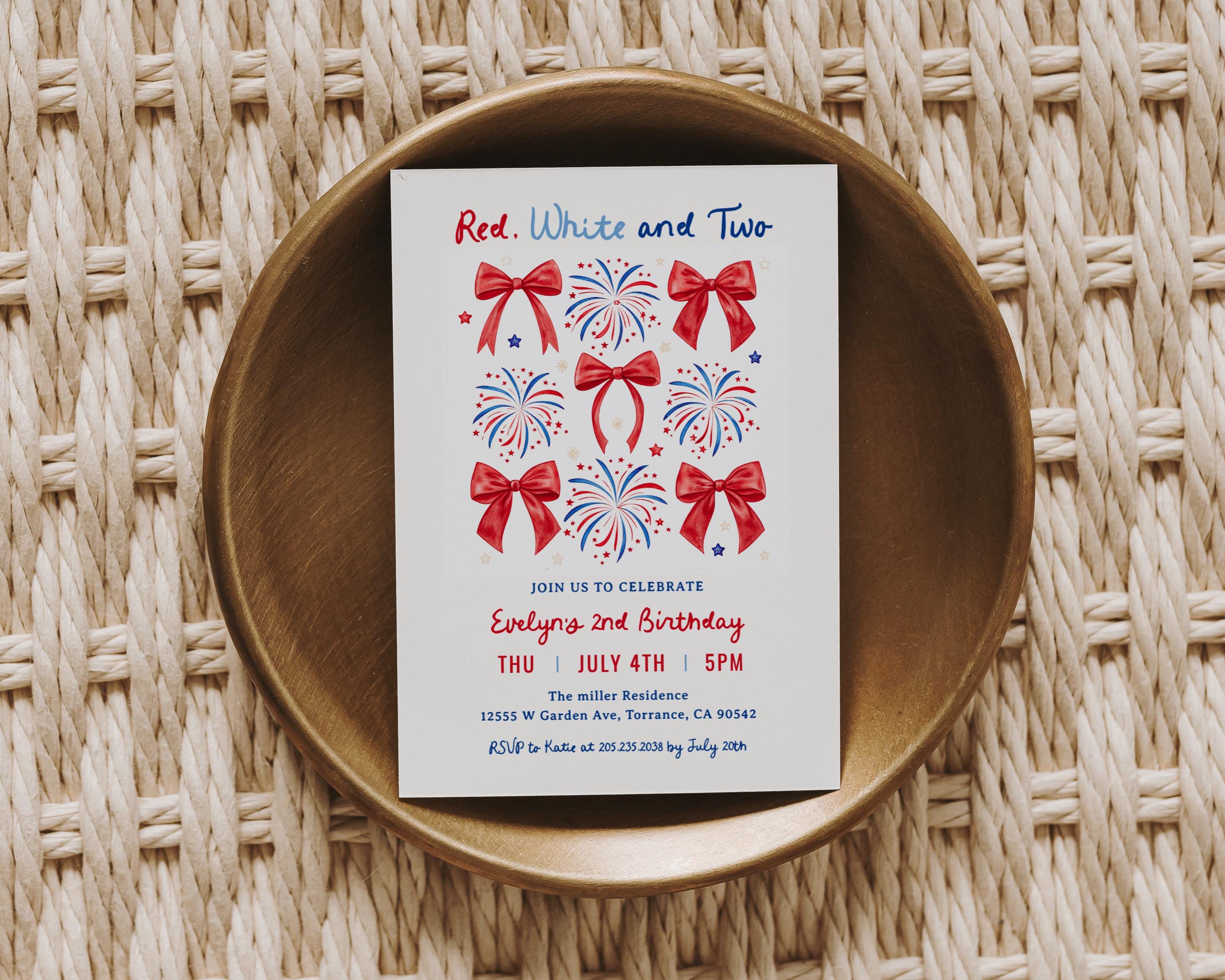 Red White and Two Invitation Template, Girl 2nd Birthday Invitation ...