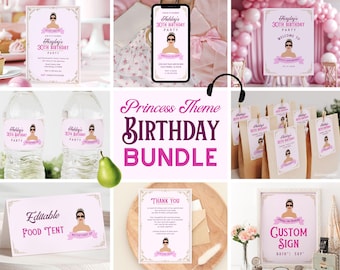 Princess Birthday Party Bundle, Diaries Birthday Invite, Pink 21st Birthday Set Evite, Princess of Genovia, Sleepover Birthday, Canva