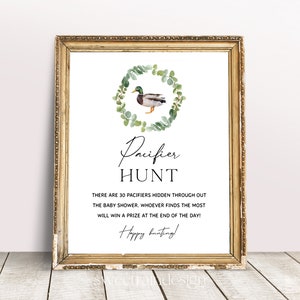 Duck Baby Shower Game Template, Pacifier Hunt Game, Mallard Duck, Gender Neutral, Duck Hunting Baby Shower Sign, Editable, Baby Shower