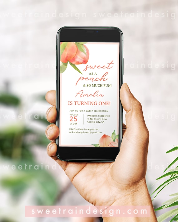 Peach 1st Birthday Evite, Sweet As A Peach Invite, Little Peach Is Turning One, Georgia Peach Invitation, Baby Peach Birthday Invites Il_570xn