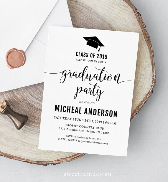 Graduation Party Invitation Template Grad Party Invites Male Etsy