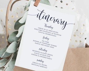 Navy Itinerary for Wedding, Itinerary Template Destination Wedding, Black and White Bachelorette Weekend Itinerary Printable, Navy Wedding