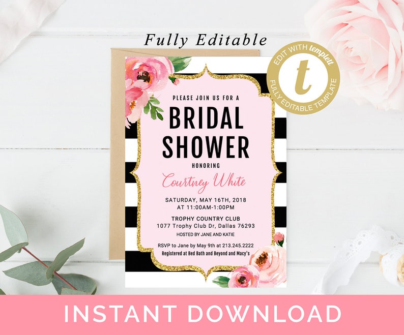Bridal Shower Invitation Floral Bridal Shower Invitation Etsy
