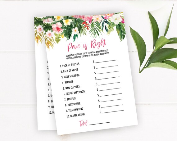 Tropical The Price Is Right Instant Download Luau Baby Shower Etsy