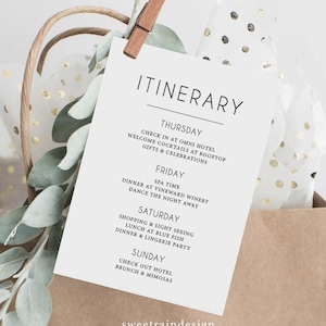 Itinerary for Wedding, Simple Itinerary Template, Destination Wedding Itinerary, Black and White Bachelorette Weekend Itinerary Printable