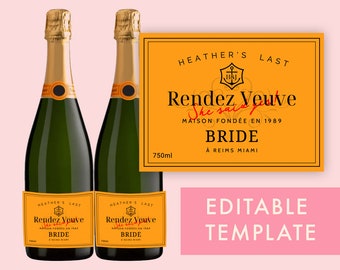 Champagne Bachelorette Party Favor Labels, Custom Veuve Labels, Last Rendez Veuve Template, Champagne Labels, Veuve Decorations, Digital