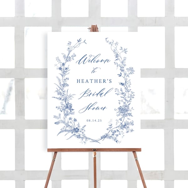 Something Blue Bridal Shower Welcome Sign Template, Something Blue Before I do, Vintage Floral, Dusty Blue Decorations, Victorian Decor 14