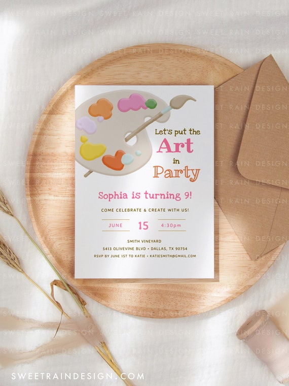 Art Birthday Party Invitation for Girls, Paint Party Invitation, Paint