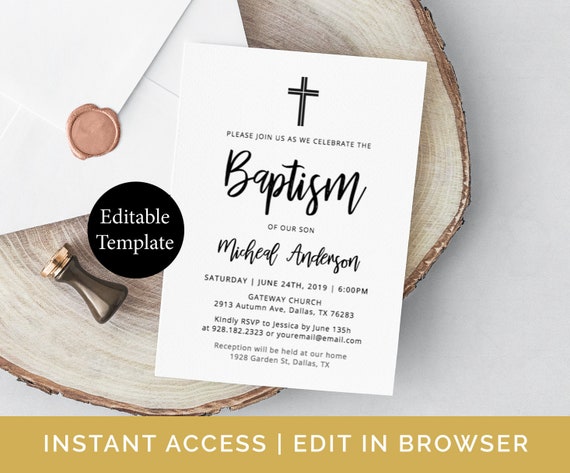 simple baptism invitation template diy baptism invite etsy