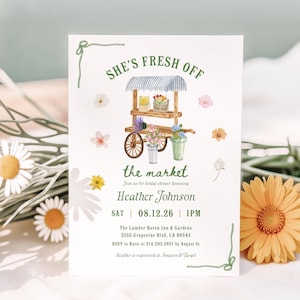 Farmer&#39;s Market Bridal Shower Invitation Templates, Fresh Off The Market Bridal Shower Invite, Printable, Instant Download, Canva Template