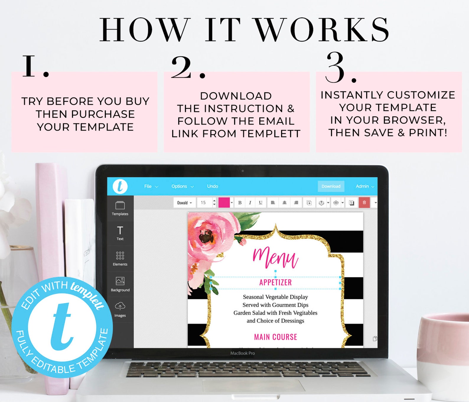 Kate Menu Template Black and White Stripe Menu Spade Bridal Etsy