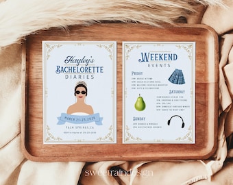 Diaries Bachelorette Party Itinerary, Princess Bach Invitation, Genovia Social Club Bach Party, Royal Princess Mia, Me A Bride Shut Up,