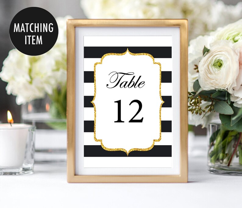 5x7 Menu Template, Black and Gold Menu Cards, Printable Menu, Reception Menu, Stripe Wedding Menu Cards, DIY Menu, Black and Gold Party Menu image 4