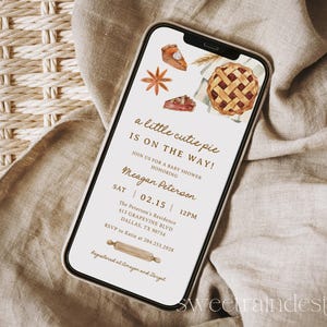 Cutie Pie Baby Shower Invitation Evite, Sweet as Pie Baby Shower, Fall Baby Shower, Pumpkin Pie, Smartphone Evite, Text Message Invite