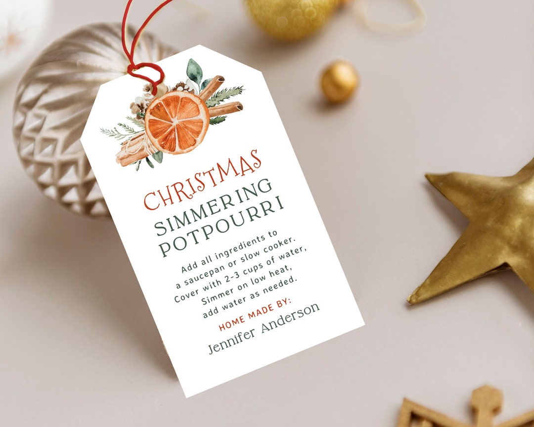 Holiday Simmering Potpourri Gift Tag Printable , Christmas Favor Tags