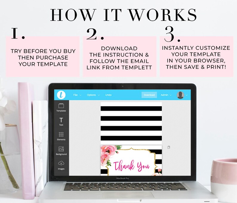 Kate Thank You Card Printable Floral Thank You Note Card Etsy