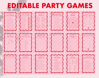 Retro Bridal Shower Games Bundle, Pink and Red Hens Party Games, 70s Wedding Shower Games, Wavy Ladies Night Games, Bridal Party Games, 22