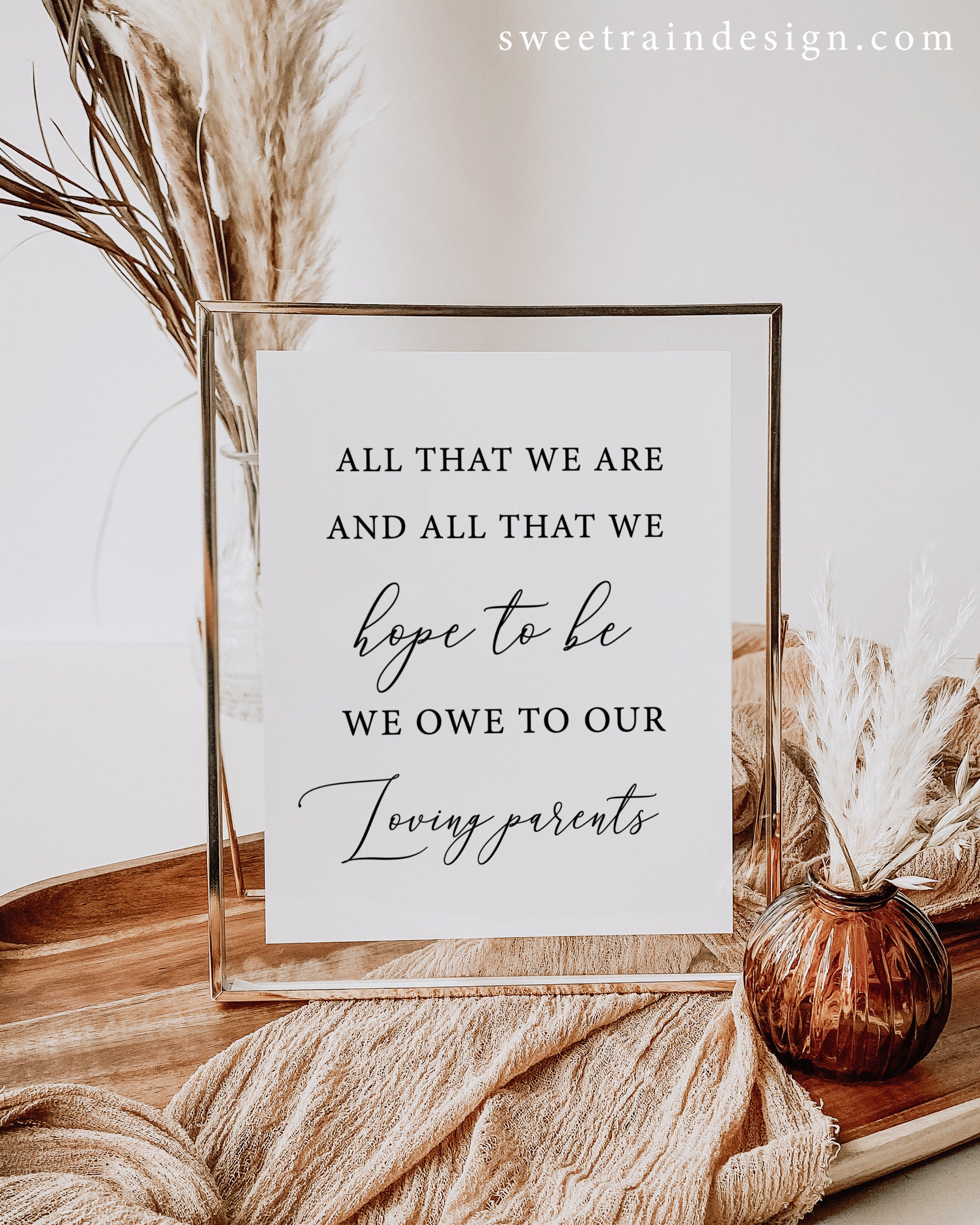 Gifts for Parents on Wedding Day, All That We Are And All That We Hope To Be We Owe To Our Loving Parents, Wedding Gifts Parents Printable