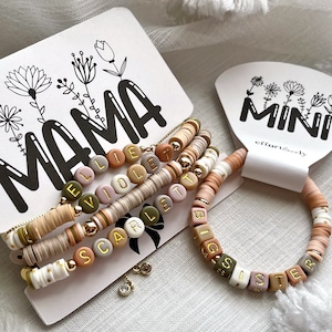 Mama Stack of 3 or 4 Bracelets + Matching Kids | Choose Your Color Tones | Personalized | Word | Name | Gold Plated | Mama Bracelet