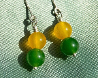 Green and Yellow Jade Sterling Silver Handmade Earrings