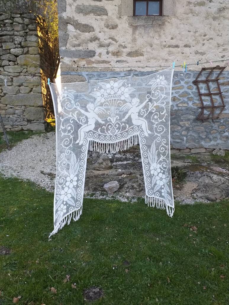 Français Traitement de Fenêtre en Dentelle Filet Antique avec Des Anges