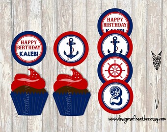 Nautical Birthday Digital Circles- Tags, Stickers, or Cupcake Toppers
