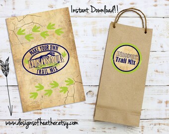 Dinosaur Excavation Dig Digital Trail Mix Station Sign and Labels