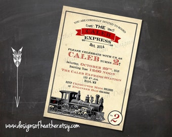Vintage Train Digital Birthday Invitation