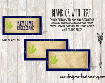 Dino Excavation Digtial Food Tents/Place Cards