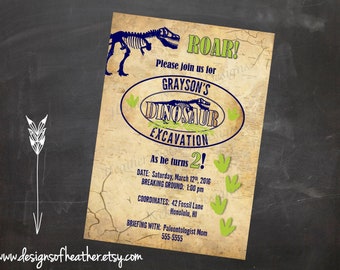 Dinosaur Excavation Dig Digital Birthday Party Invitation