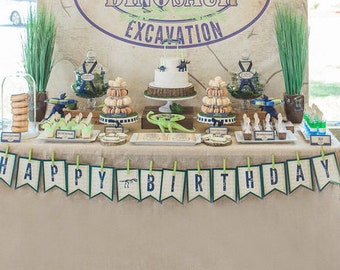 Dino Excavation Digital Happy Birthday Banner