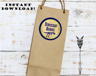 Dino Bones Digital Circles- Tags or Stickers