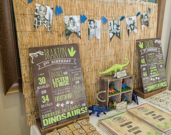 Dino Excavation Digital Chalkboard Birthday Stat Board