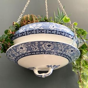 Antyczna ceramika z lat 20. XX wieku „Rosary” WISZĄCA DONICZKA ceramiczna waza doniczka Jardinière z drenażem Piękny prezent