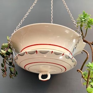 Lata 30. Art Deco Antyczna WISZĄCA DONICZKA ceramiczna waza doniczka Jardinière z drenażem Piękny prezent