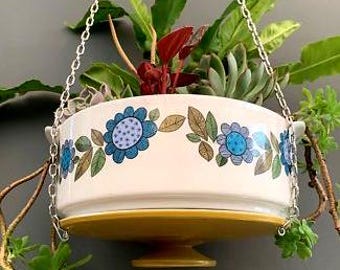 70s Vintage J & G Meakin Studio Pottery HANGING Tureen PLANTER Plant POT With Drainage