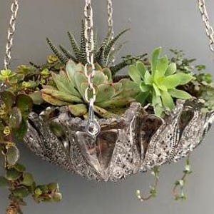 Antieke HANGENDE open terrariumplantenbak helder persglas cactussen vetplant pot jardiniere