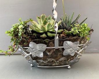 Beautiful ANTIQUE Glass HANGING Cacti Succulent Open TERRARIUM Planter Plant Pot Jardiniere Unique Gift