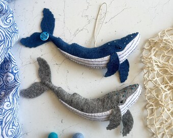 Individual felt Whale hanging decoration. Ocean | Sea life | Nautical. Nursery | Bedroom Decor
