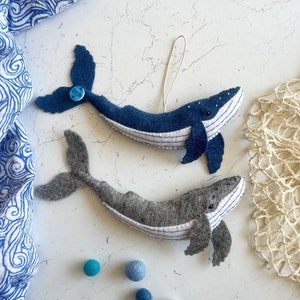 Individual felt Whale hanging decoration. Ocean | Sea life | Nautical. Nursery | Bedroom Decor