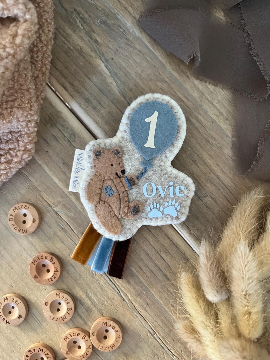 Teddy Bear Personalised Birthday Badge | Age Number Rosette | First ...