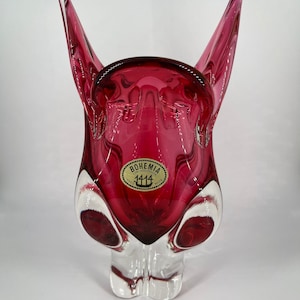 SKLO Union Chribska Glass Vase Cats Head Josef Hospodka 1960’s
