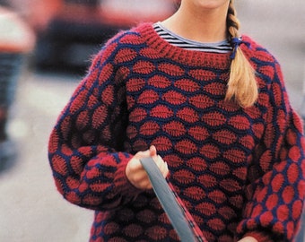 Crochet Pattern for Two Colour Vintage Mohair 2ply Jumper - 80s bell/wide sleeve geometric crochet pattern - women's unisex sweater