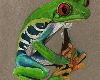 Tree Frog Signed Giclee Art Print - green tree frog art - frog home decor - frog wall art - tropicalcore wall decor