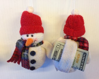 Snowman Felt Gift Card/Money Holder Ornament, Holiday and Christmas Ornament, Winter Gift Card Holder Ornament, Handmade Money Holder