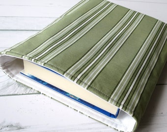 Large Green Book Sleeve, Stripe Book Sleeve, Hard Cover Book Protection, Bookish Gifts for Men, Bookworms, Reading Gifts, Padded Book Cover