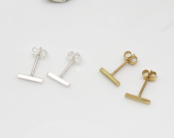 Gold-Plated or Silver Bar Stud Earrings, Minimalist Line Earrings, Handmade to Order